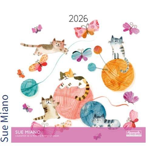 CALENDARIO ANUAL 2026 ILUSTRACION SUE MIANO GATOS SURTIDOS