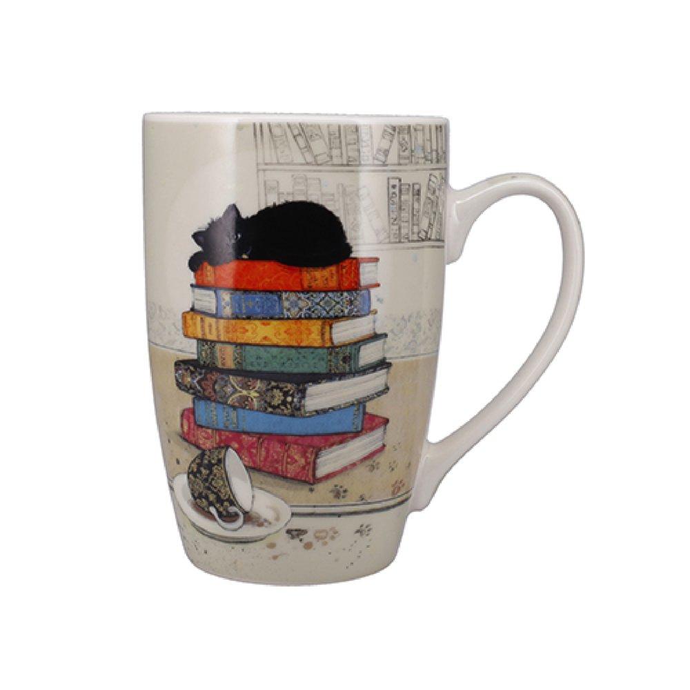 TAZA CERAMICA 490ML + CAJA GATO MONTAÑA LIBROS