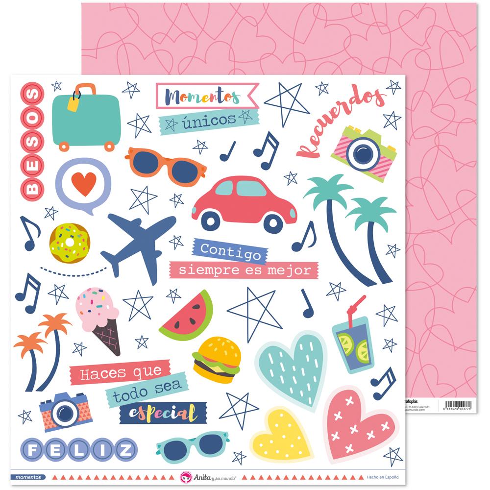PACK 5 PAPELES DECORADOS 12X12 180 G FIGURAS RECORTABLES MOMENTOS FSC ANITA Y SU MUNDO