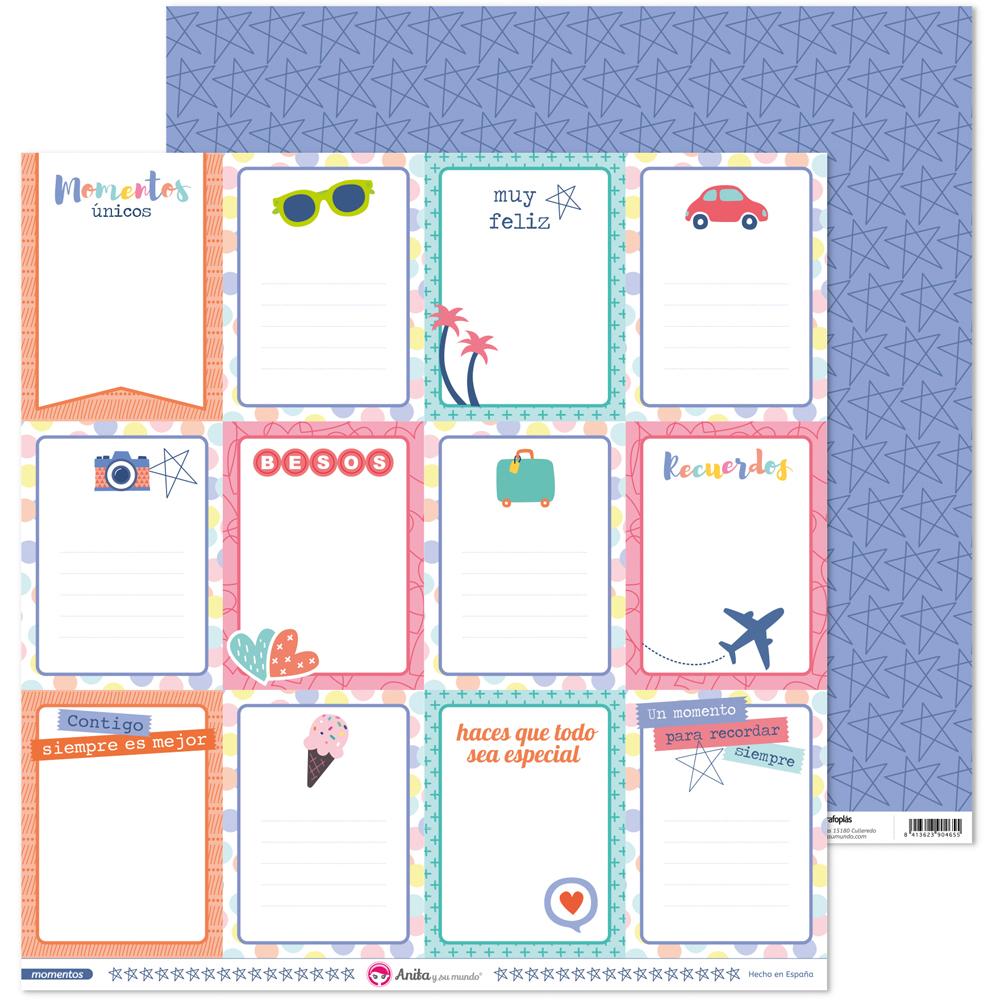 PACK 5 PAPELES DECORADOS 12X12 180 G TARJETAS MOMENTOS FSC ANITA Y SU MUNDO