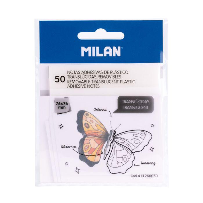 BLOC DE 50 NOTAS ADHESIVAS TRANSPARENTES REMOVIBLES 76X76 MM MILAN