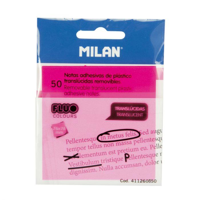 BLOC DE 50 NOTAS ADHESIVAS TRANSPARENTES REMOVIBLES ROSA 76X76 MM MILAN