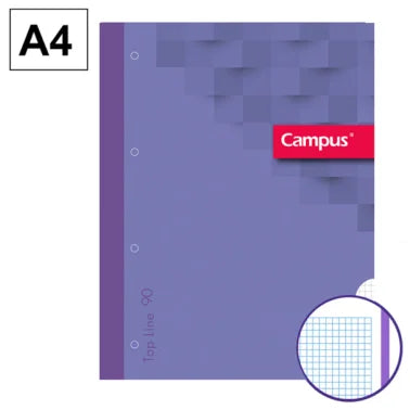 Recambio Encolado Campus A4 80 Hojas 90g Cuadrícula 5 mm 4 Taladros Morado