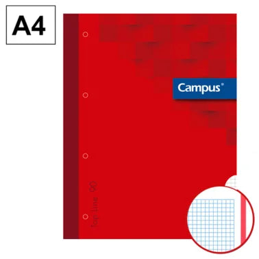 Bloc Encolado de Recambios Campus A4 80 Hojas 90g Cuadrícula 5 mm Banda Rojo