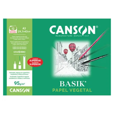 LAMINAS DE PAPEL VEGETAL A3 95GR. x12h.