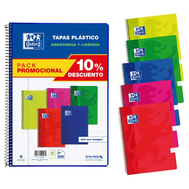 Bloc Espiral Oxford Folio Tapa Plástico 80 Hojas Cuadrícula 4 mm