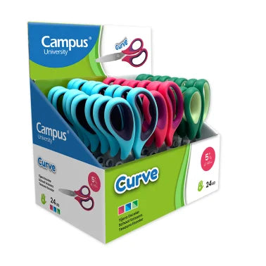 Tijera Campus University Curve 145mm Colores Surtidos Exp 24 ud
