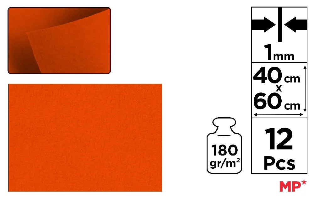 FIELTRO 40 x 60 cm COLOR NARANJA OSCURO