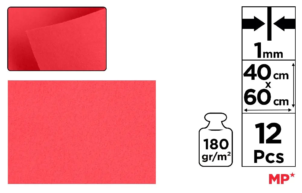 FIELTRO 40 x 60 cm COLOR ROJO CLARO