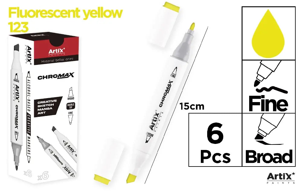 ROTULADORA DOBLE PUNTA A BASE DE ALCOHOL CHROMAX 123 FLOURESCENT YELLOW