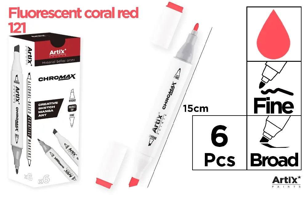 ROTULADORA DOBLE PUNTA A BASE DE ALCOHOL CHROMAX 121 FLOURESCENT CORAL RED