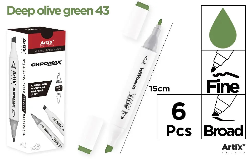 ROTULADORA DOBLE PUNTA A BASE DE ALCOHOL CHROMAX 43 DEEP OLIVE GREEN
