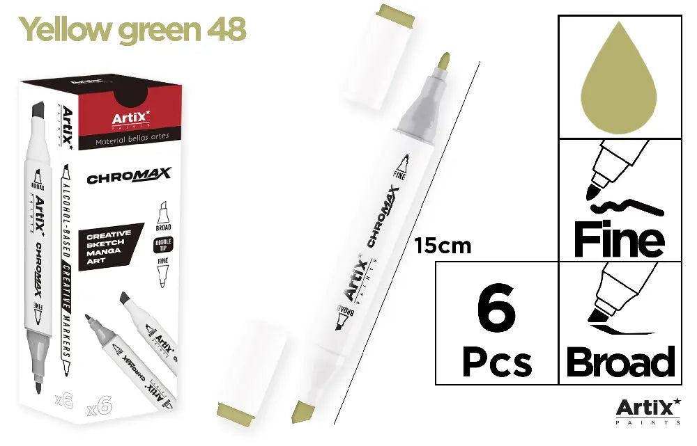 ROTULADORA DOBLE PUNTA A BASE DE ALCOHOL CHROMAX 48 YELLOW GREEN