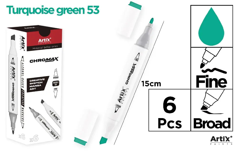 ROTULADORA DOBLE PUNTA A BASE DE ALCOHOL CHROMAX 53 TURQUOISE GREEN