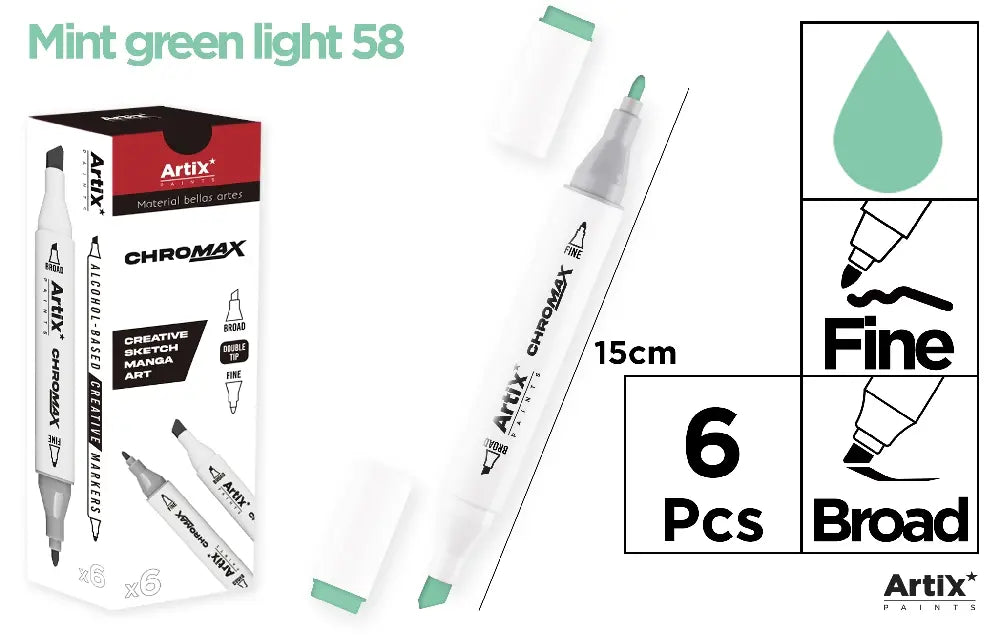 ROTULADORA DOBLE PUNTA A BASE DE ALCOHOL CHROMAX 58 MINT GREEN LIGHT