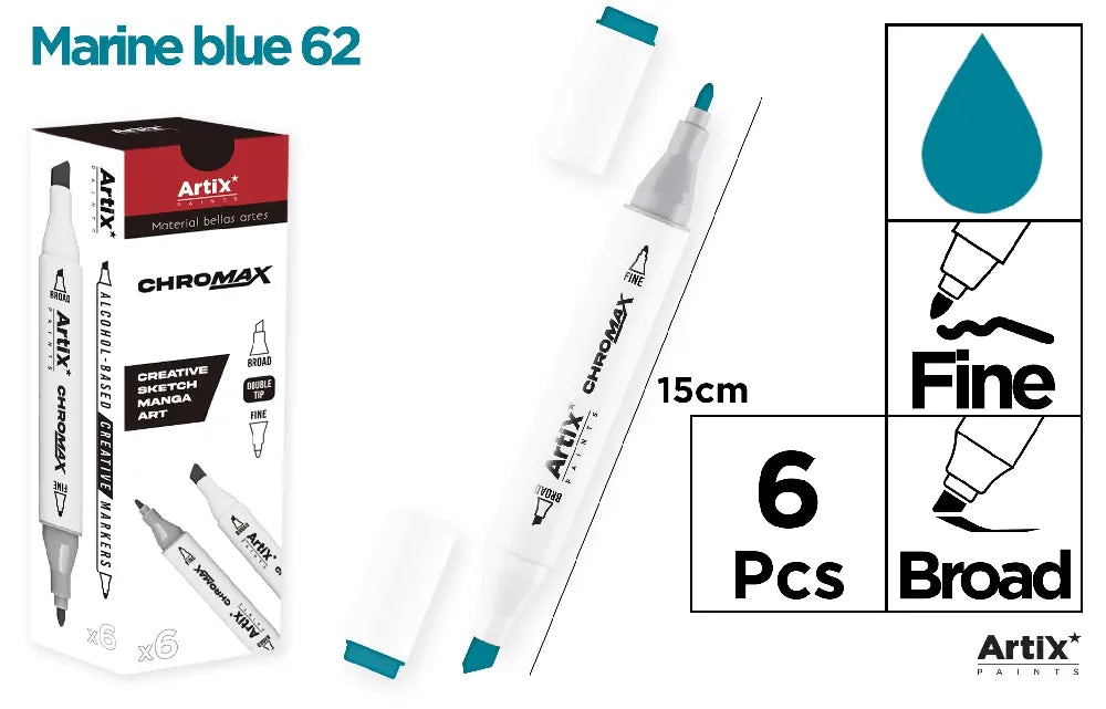 ROTULADORA DOBLE PUNTA A BASE DE ALCOHOL CHROMAX 62 MARINE BLUE