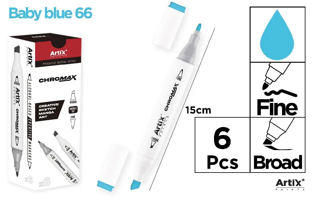 ROTULADORA DOBLE PUNTA A BASE DE ALCOHOL CHROMAX 66 BABY BLUE