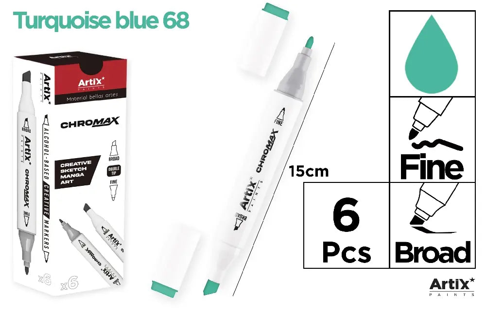 ROTULADORA DOBLE PUNTA A BASE DE ALCOHOL CHROMAX 68 TURQUOISE BLUE