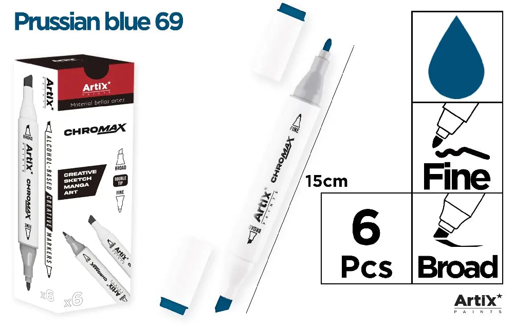 ROTULADORA DOBLE PUNTA A BASE DE ALCOHOL CHROMAX 69 PRUSSIAN BLUE
