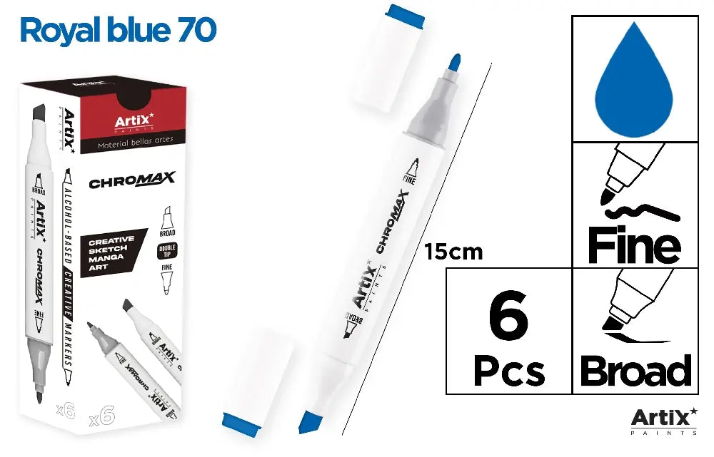 ROTULADORA DOBLE PUNTA A BASE DE ALCOHOL CHROMAX 7O ROYAL BLUE