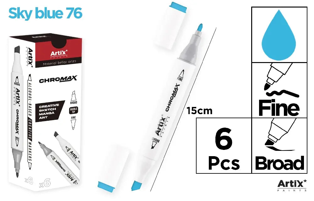 ROTULADORA DOBLE PUNTA A BASE DE ALCOHOL CHROMAX 76 SKY BLUE