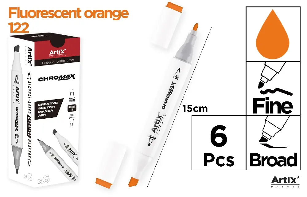 ROTULADORA DOBLE PUNTA A BASE DE ALCOHOL CHROMAX 122 FLUORESCENT ORANGE
