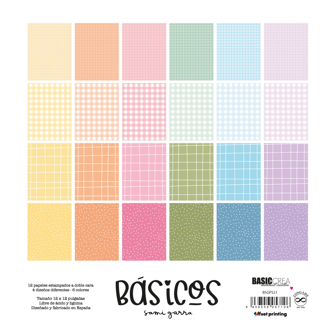 "BLOC DE PAPELES BASICOS 12""x12"" SAMI GARRA