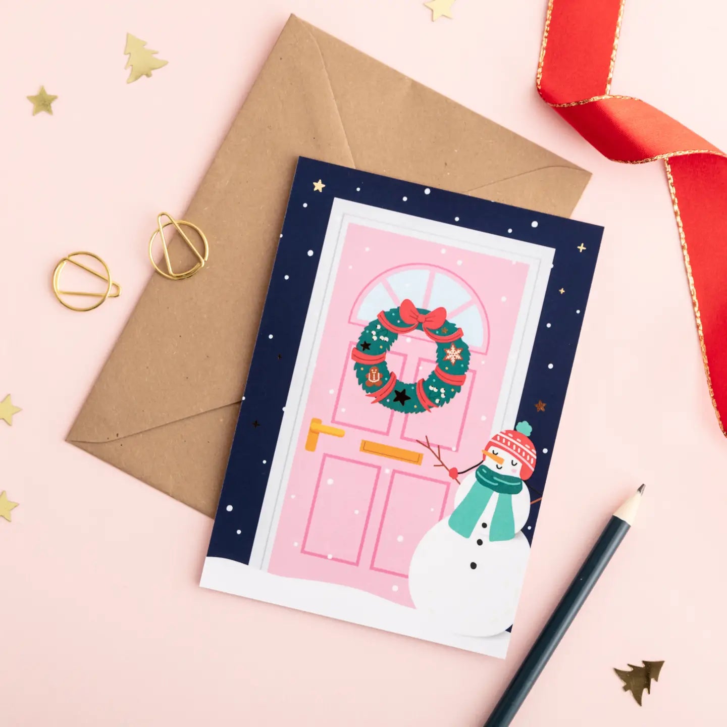 Postal de Navidad rosa+sobre