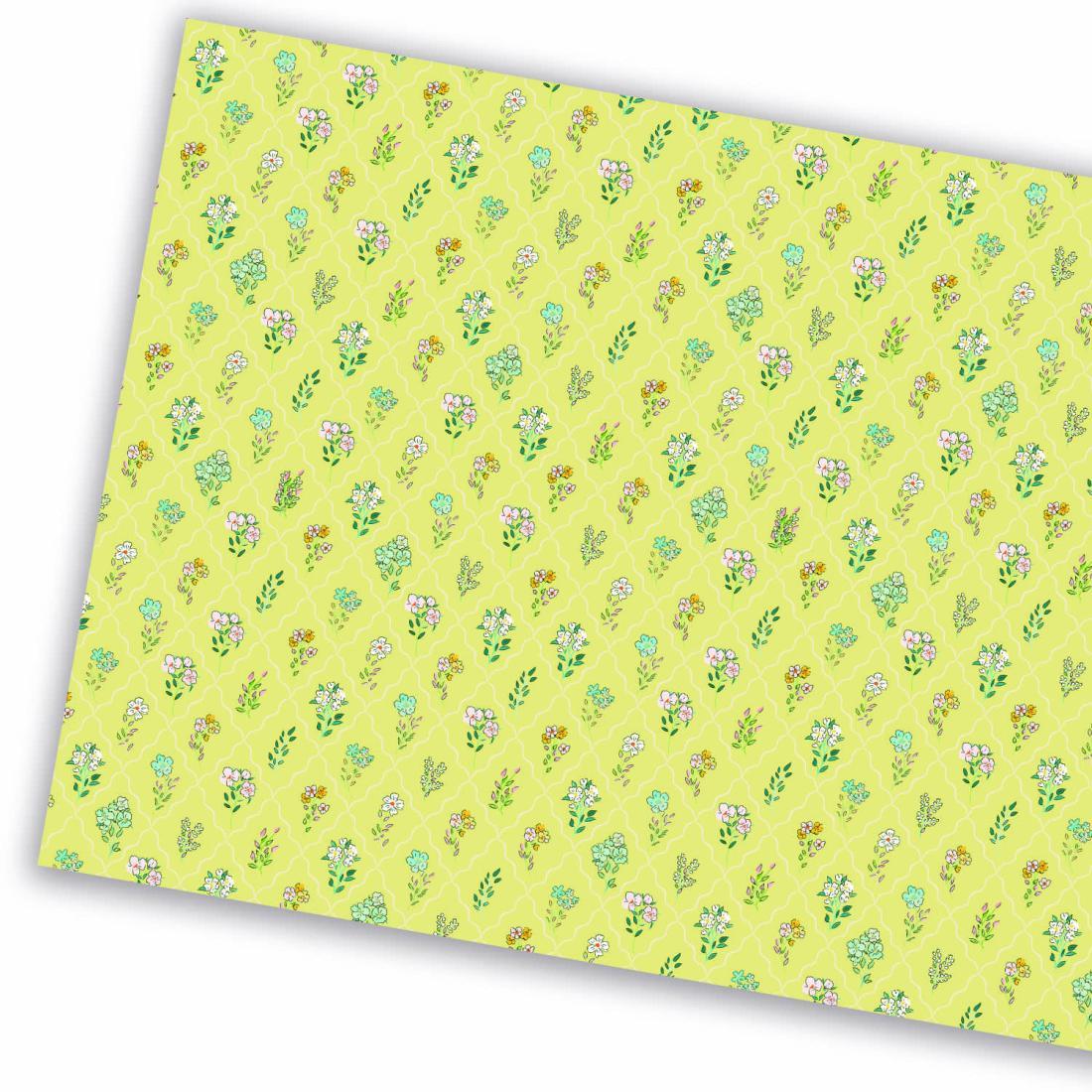FABRIC PAPER LITTLE FLOWERS ON YELLOW - SUNNY HOUSE 45x64 VINTAGE ODDISEY