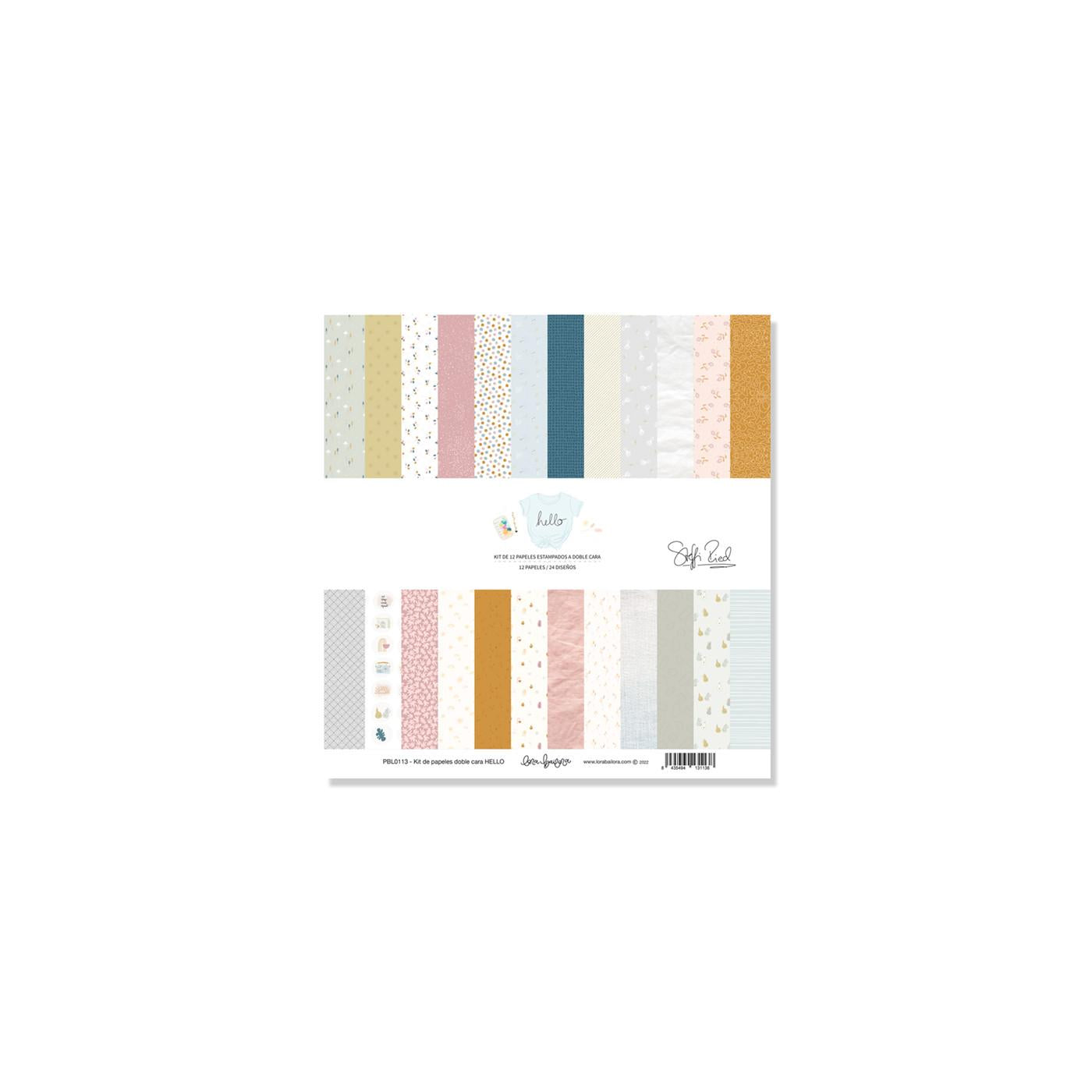 KIT DE 12 PAPELES ESTAMPADOS A DOBLE CARA 305 x 305 cm. HELLO DE LORA BAILORA