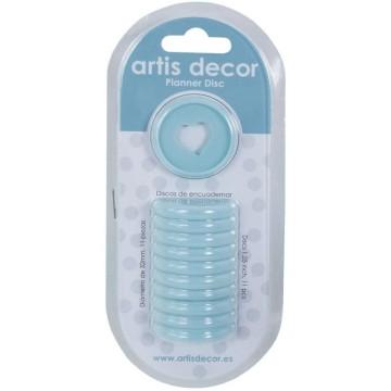 PACK 11 PLANNER DISC ARTIS DECOR 32mm. CORAZON AZUL PASTEL