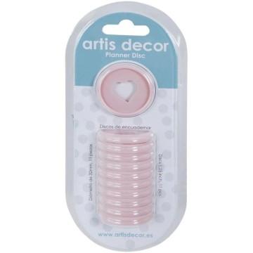 PACK 11 PLANNER DISC ARTIS DECOR 32mm. CORAZON ROSA PASTEL