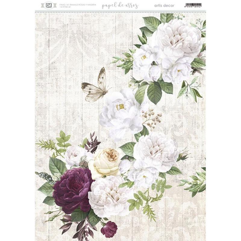 PAPEL ARROZ DEC. ARTIS DECOR 297 x32 CM RAMAJE ROSAS Y MADERA