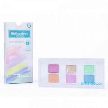 SET 6 ACUARELAS 1/2 GODET METALLIC TONOS MACARONS Artis Decor.
