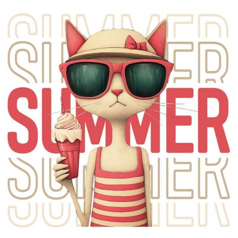 TRANSFER DTF TEXTIL 24x23cm. Summer Cat