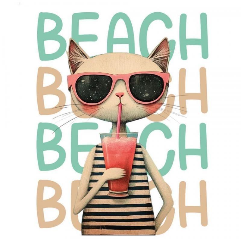 TRANSFER DTF TEXTIL 25x30cm. Beach Cat
